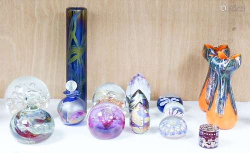 A group of 20th century glass paperweights and studio glass ...
