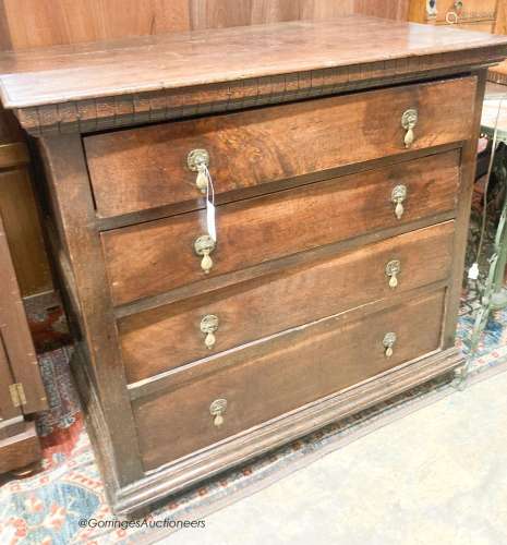 A 17th / late 18th century four drawer chest, length 100cm, ...