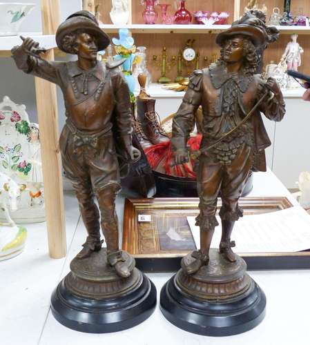 A pair of large bronzed spelter of cavaliers, 52 cm53cm