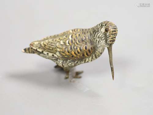 An Austrian cold painted bronze figure of a woodcock, 7.2 cm...