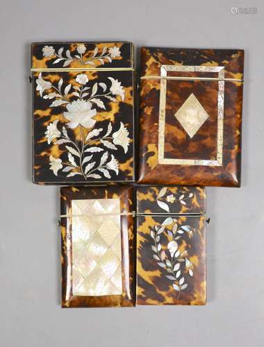 Four Victorian tortoiseshell and mother of pearl card cases,...