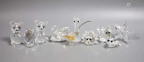 Ten Swarovski glass ornaments, tallest 7.5 cm