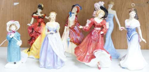 Seven Royal Doulton figurines: Carrie HN2800, Jacqueline HN2...