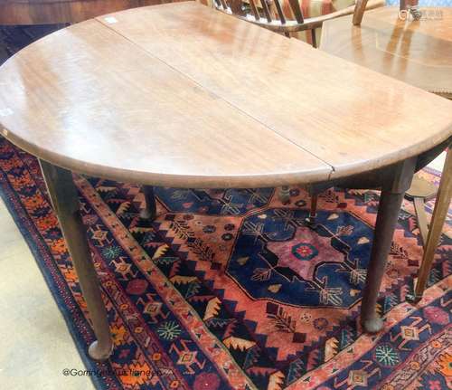 A George III mahogany pad foot drop leaf dining table, lengt...