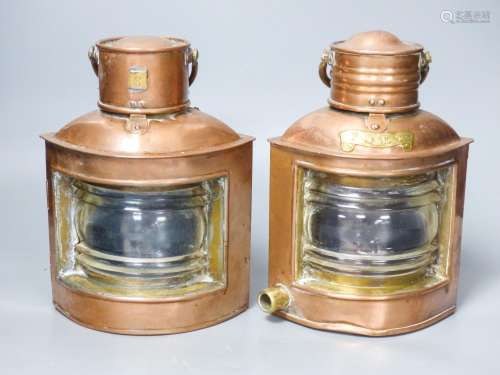 Two copper ship's lanterns ‘S’ and ‘PORT’, 21cm