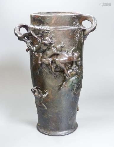 After G.J. Cheret. An Art Nouveau style bronze vase