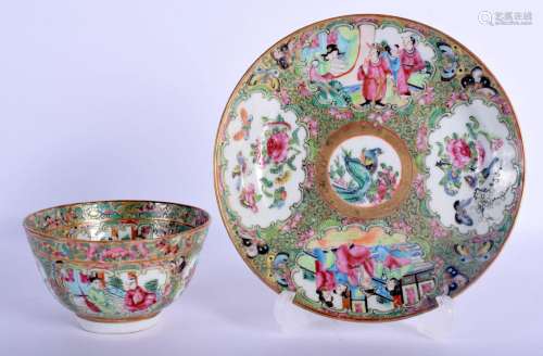 A 19TH CENTURY CHINESE CANTON FAMILLE ROSE TEABOWL AND SAUCE...