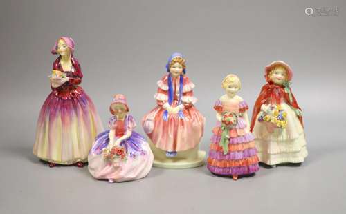 Five Royal Doulton figurines: Dorcas RN769308, Forget-me-not...