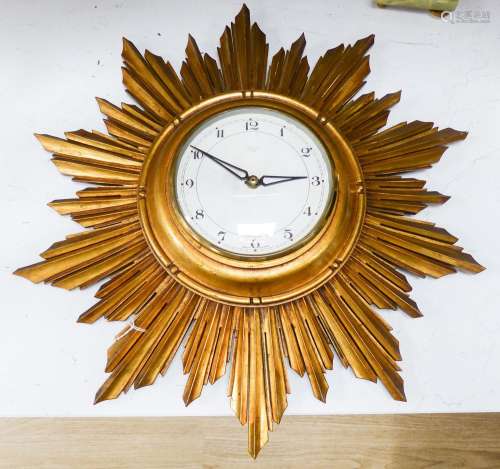 A gilt painted sunburst wall clock50cm