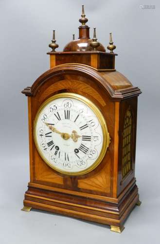 A French flame mahogany and satinwood banded bracket clock r...