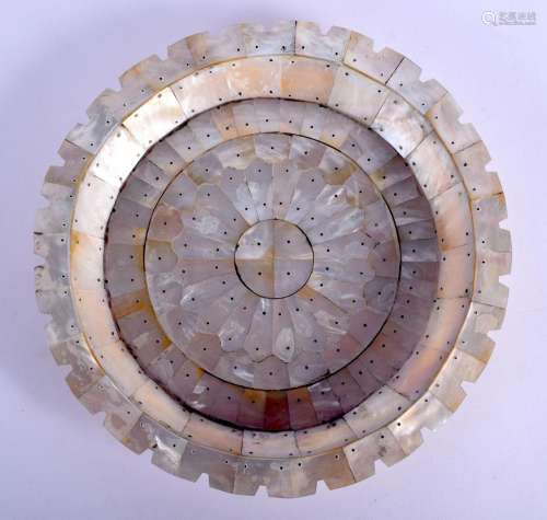 AN INDIAN GOA MOTHER OF PEARL INLAID CIRCULAR DISH with stud...