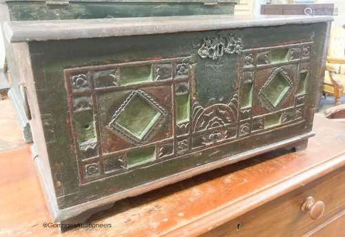 A small painted carved hardwood trunk, length 62cm, depth 30...