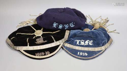 Three early 20th century sporting caps, two probably for Lon...