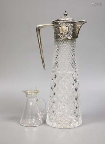 A late Victorian silver mounted cut glass claret jug, Atkin ...