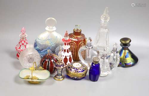 A collection of various glass scent bottles including a Lali...