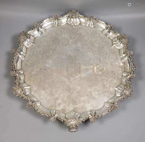 A George III large engraved silver salver, by Peter & Willia...
