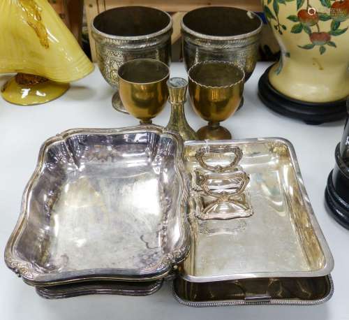 Plated tureens and a collection of Indian vases etc