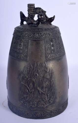 A 19TH CENTURY SOUTH EAST ASIAN THAI INDIAN BRONZE BELL deco...