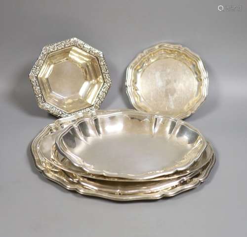 Four continental 835s white metal shaped dishes and two simi...