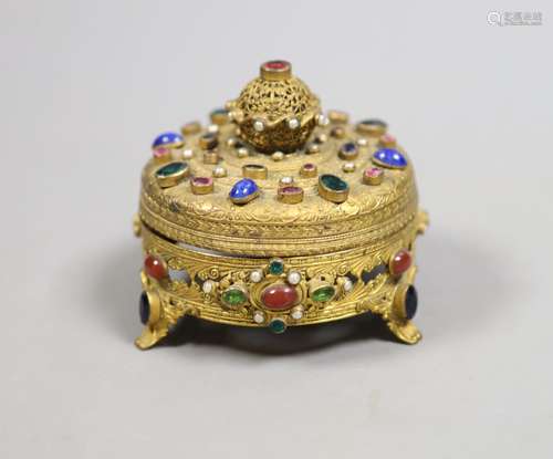 A Palais Royal gilt metal and paste mounted casket, lacking ...