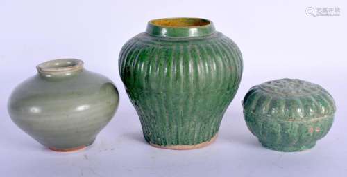 A CHINESE TANG DYNASTY GREEN RIBBED JARLET together with a s...