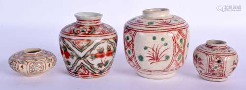 FOUR 17TH CENTURY CHINESE WUCAI SWATOW WARE JARLETS in vario...