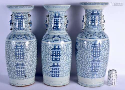 THREE LARGE 19TH CENTURY CHINESE BLUE AND WHITE PORCELAIN VA...