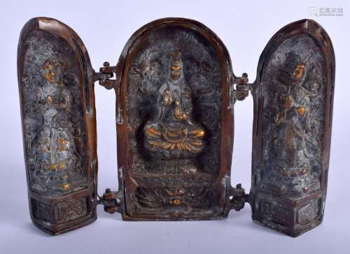 A CHINESE BRONZE BUDDHISTIC TRIPTYCH 20th Century. 21 cm x 1...