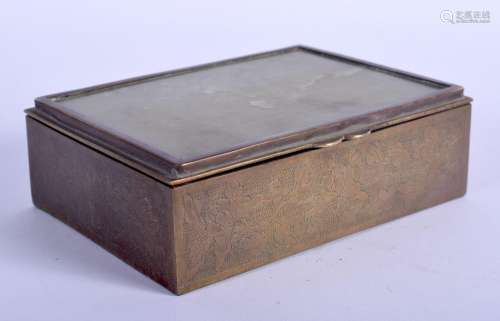 AN EARLY 20TH CENTURY CHINESE JADE INSET BRASS CASKET Late Q...