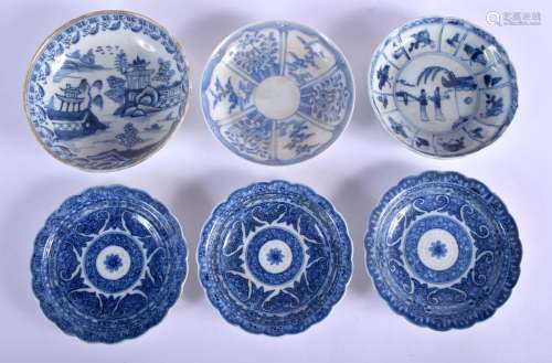 THREE 19TH CENTURY CHINESE BLUE AND WHITE BARBED SAUCERS tog...