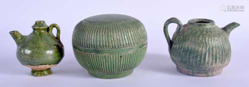 A CHINESE TANG DYNASTY GREEN GLAZED BOX AND COVER together w...