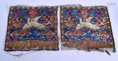 A PAIR OF LATE 19TH CENTURY CHINESE SILK EMBROIDERED RANK BA...