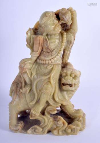 A 19TH CENTURY CHINESE CARVED SOAPSTONE FIGURE OF LUOHAN Lat...