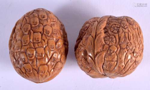 TWO EARLY 20TH CENTURY CHINESE CARVED WALNUTS Late Qing/Repu...