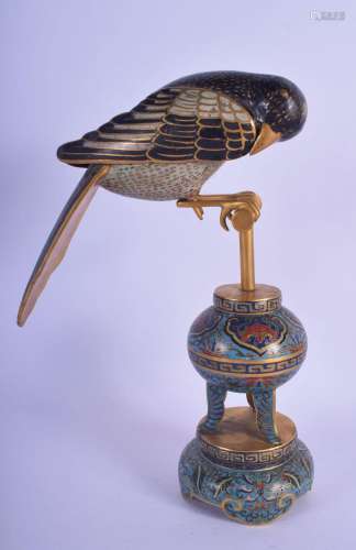 A VERY UNUSUAL 19TH CENTURY CHINESE CLOISONNE ENAMEL BIRD ON...