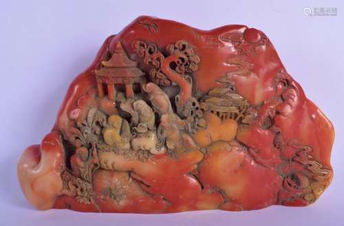 A CHINESE CRACKED CHICKEN BLOOD STONE MOUNTAIN GROUP 20th Ce...