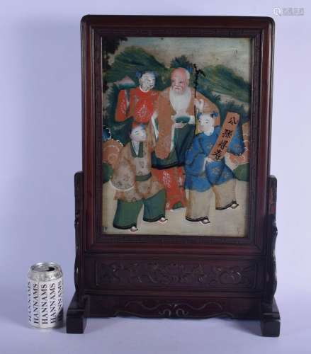 A LATE 19TH CENTURY CHINESE REVERSE PAINTED SCHOLARS SCREEN ...