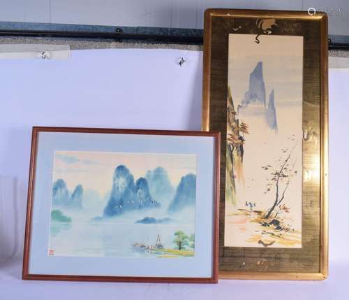 TWO CHINESE WATERCOLOURS 20th Century. Largest image 68 cm x...