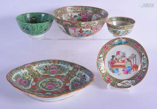 SIX 19TH CENTURY CHINESE CANTON FAMILLE ROSE WARES Late Qing...