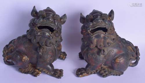 A PAIR OF CHINESE BRONZE BUDDHISTIC LIONS AND COVERS 20th Ce...