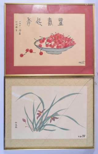 Chinese School (20th Century) Watercolours, Bowls of fruit. ...