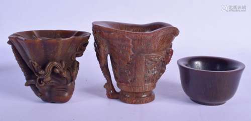 TWO CHINESE HORN TYPE LIBATION CUPS 20th Century, together w...