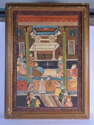 Indian School (19th Century) Silk watercolour, figures in a ...