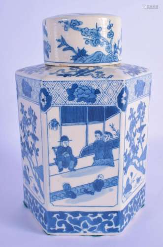 A CHINESE BLUE AND WHITE PORCELAIN TEA CADDY AND COVER 20th ...