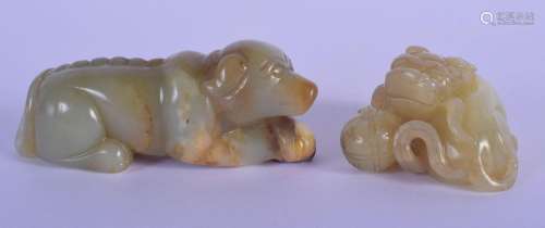 TWO 20TH CENTURY CHINESE CARVED GREEN JADE ANIMALS . Longest...