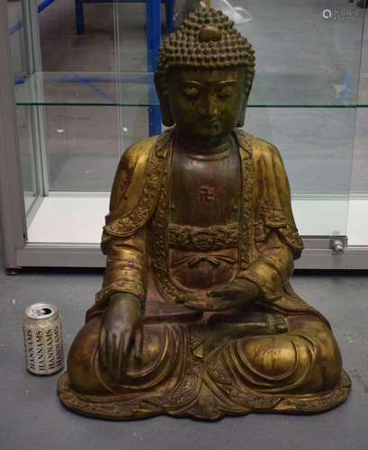 A LARGE CHINESE TIBETAN BRONZE FIGURE OF A SEATED BUDDHA 20t...