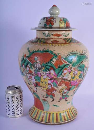 A LARGE 19TH CENTURY CHINESE CRACKLE GLAZED FAMILLE VERTE VA...