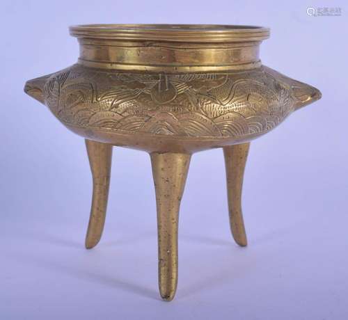 A 19TH CENTURY CHINESE POLISHED BRONZE CENSER bearing Xuande...