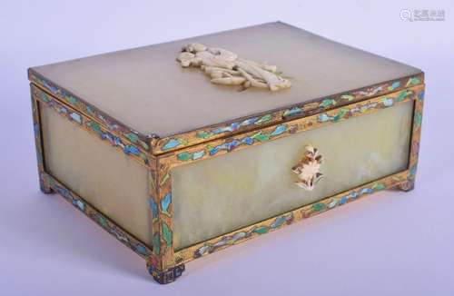 AN EARLY 20TH CENTURY CHINESE CARVED JADE ENAMEL AND IVORY C...