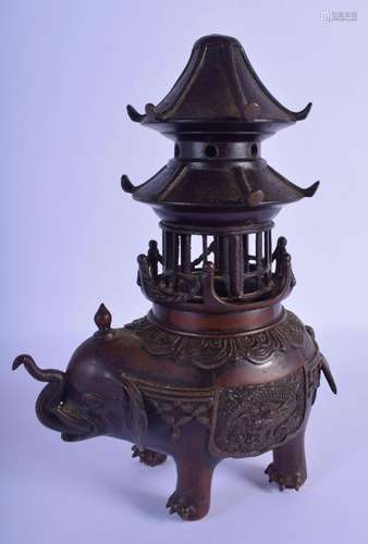 A 19TH CENTURY CHINESE BRONZE ELEPHANT CENSER AND COVER bear...